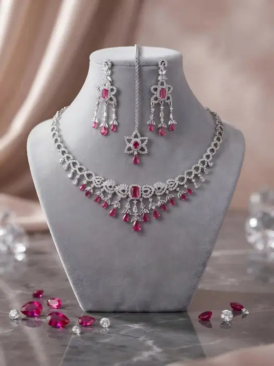 Ruby ​​Accents Diamond Cut Necklace 