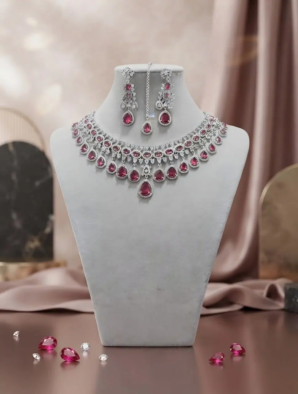 gorgeous Ruby Accent Diamond cut necklace 3